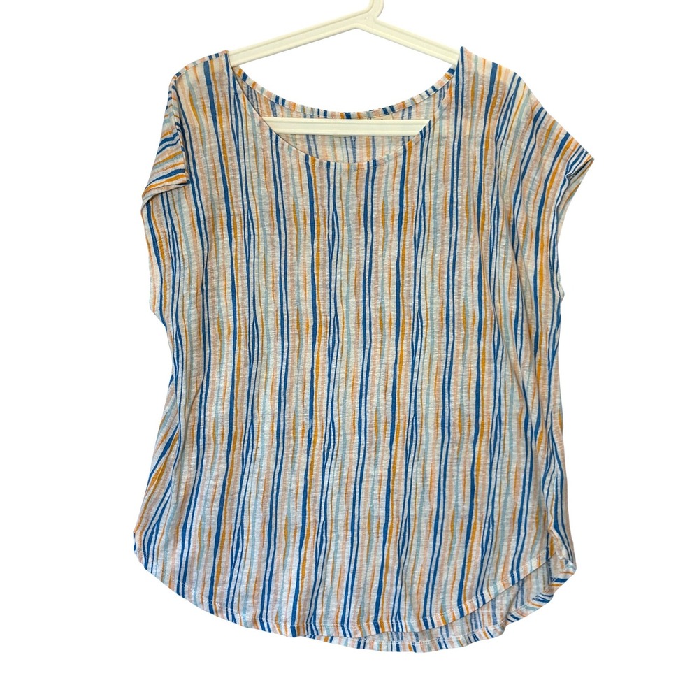 Christian Siriano New York Womens XL Linen Striped‎ Knit Top Blue Orange White